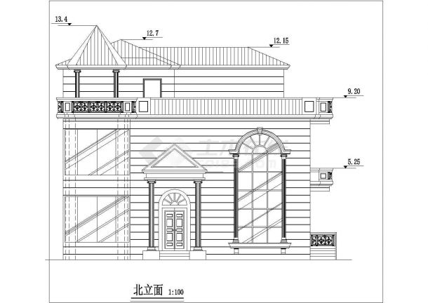 带落地窗三层坡屋顶自建房屋详细建筑设计图-图二