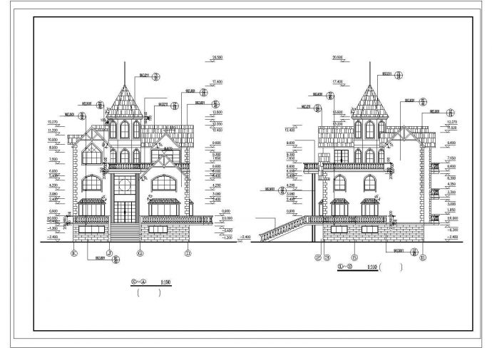 欧式风格赛架空层三层豪华别墅建筑设计图（全套）_图1