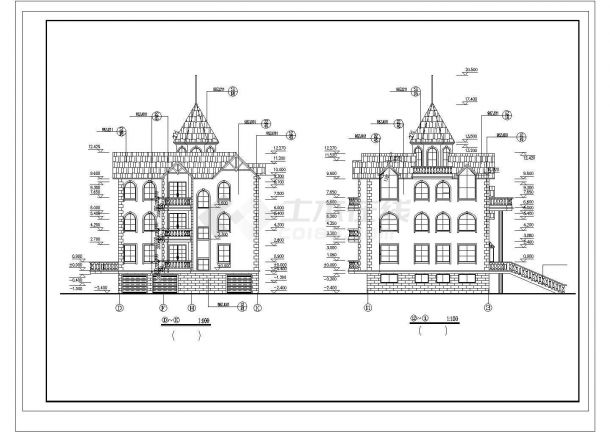 欧式风格赛架空层三层豪华别墅建筑设计图（全套）-图二