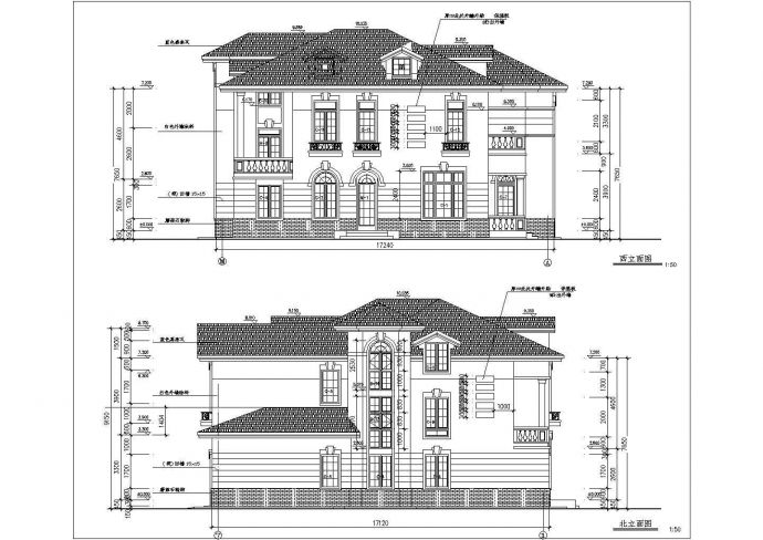 精美二层半欧式别墅详细建筑设计图_图1