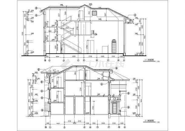 精美二层半欧式别墅详细建筑设计图-图二