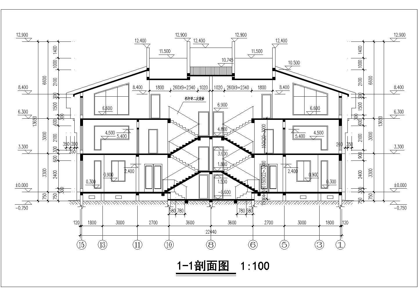 农村框架三层联排自建房屋建筑设计图