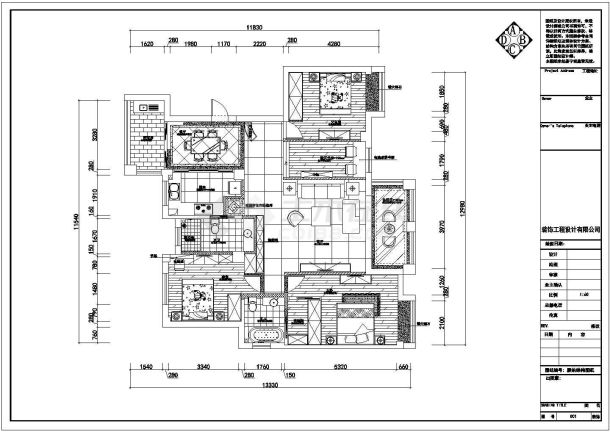 某地晶桂园小区三居室装修设计CAD图-图二