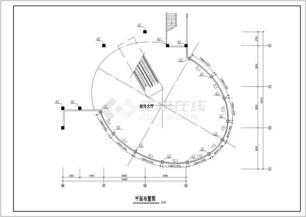 某接待大厅钢框架建筑、结构施工图纸-图二