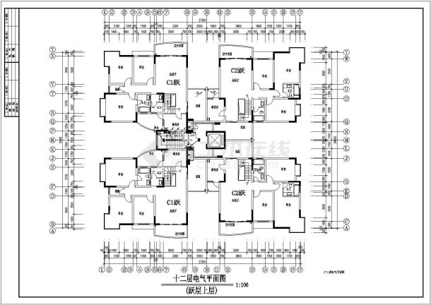 某地区17层小区住宅楼电气设计图-图二