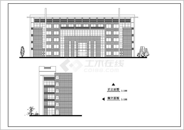 某地区多层办公楼平立面CAD图附带效果图-图一