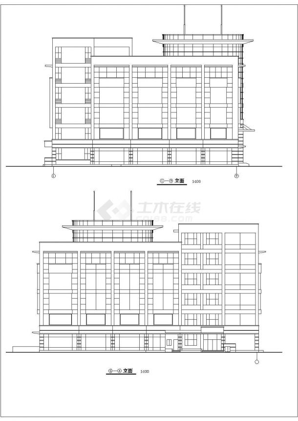 某五层超市建筑设计方案CAD图纸-图一