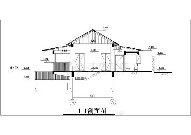 某度假村茶室建筑全套施工CAD图-图一