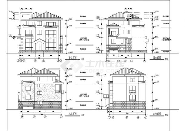 某地区联排别墅建筑设计CAD施工图-图二