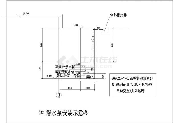 某地区给排水设计潜水泵安装示意图-图二