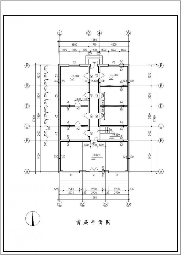 某地区二层门店建筑结构CAD施工图_图1