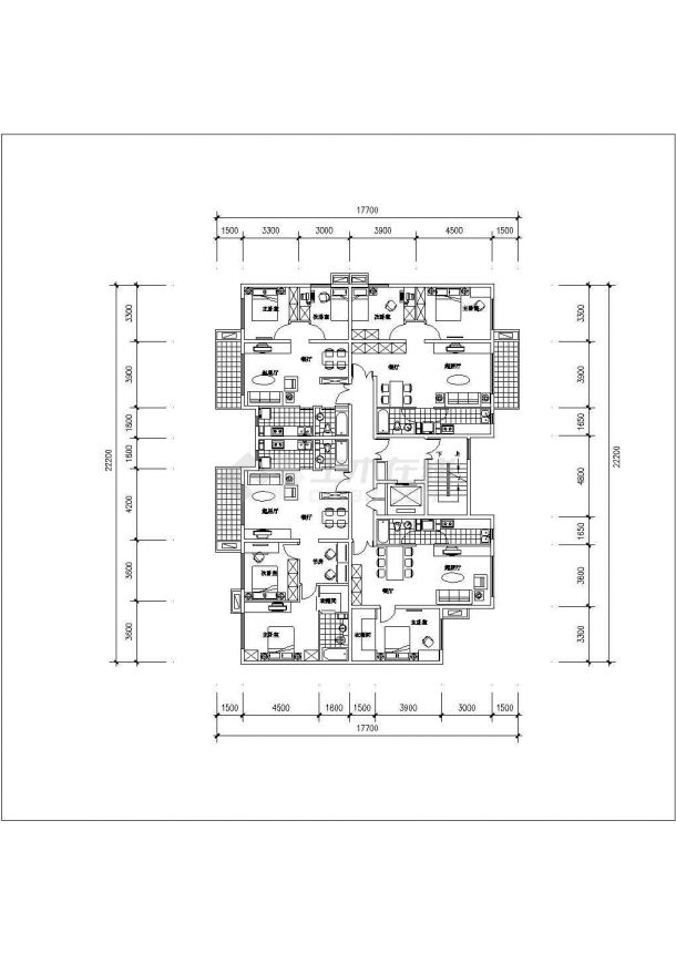 青海省某地区CAD住宅平面户型图-图二