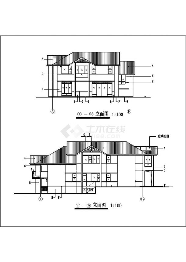 山东省某沿海地区二层别墅cad施工图纸-图二