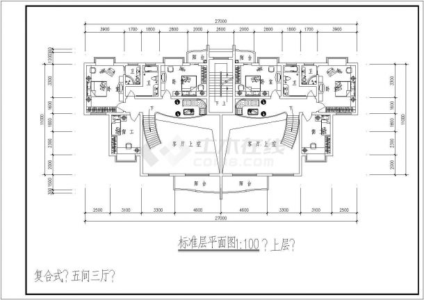 上海某地区复合室住宅楼建筑设计CAD平面方案图-图二