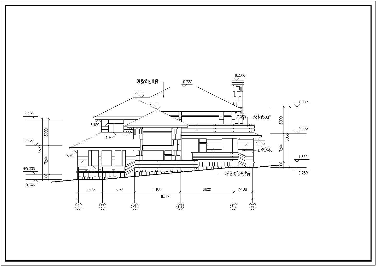 上海某地区别墅建筑方案设计CAD施工图