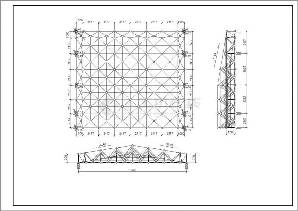 某三坡带牛腿网架房屋结构设计施工图-图一