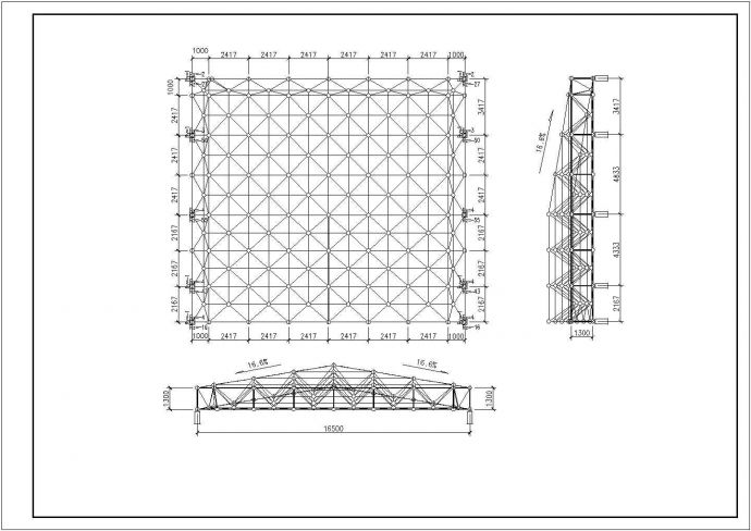 某三坡带牛腿网架房屋结构设计施工图_图1