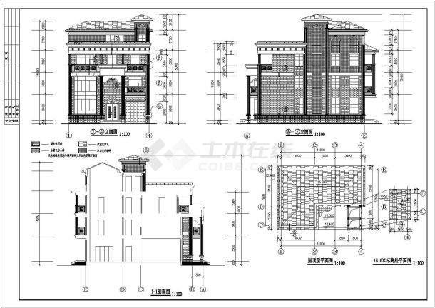 现代风格独立多层别墅建筑设计施工图-图二