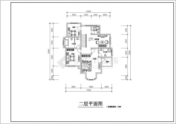 山东省某地区小别墅建筑CAD方案图-图二