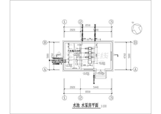 某地区水泵房安装设计施工CAD图-图一