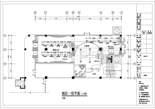 上海某地娱乐城南区暖通设计CAD平面方案图-图一