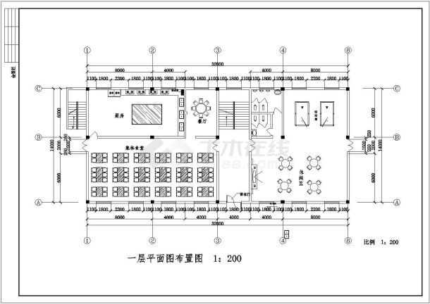 浙江省某乡村餐厅宿舍CAD平面图-图二