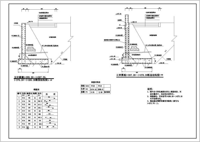 某城市水利工程橡胶坝结构布置及结构钢筋图_图1