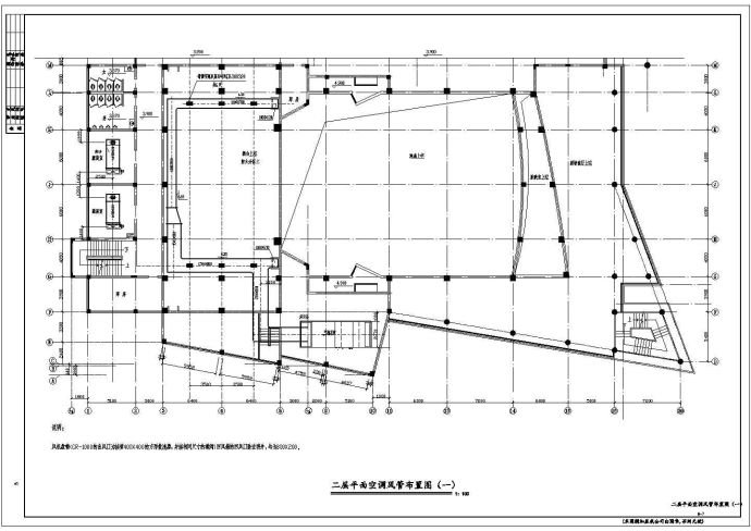 某建筑二层平面空调风管布置CAD图_图1