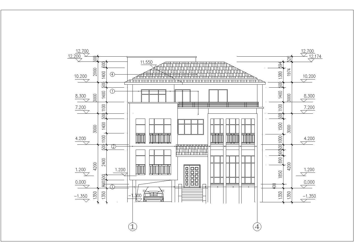 大方带夹层三层半高档自建别墅详细建筑设计图