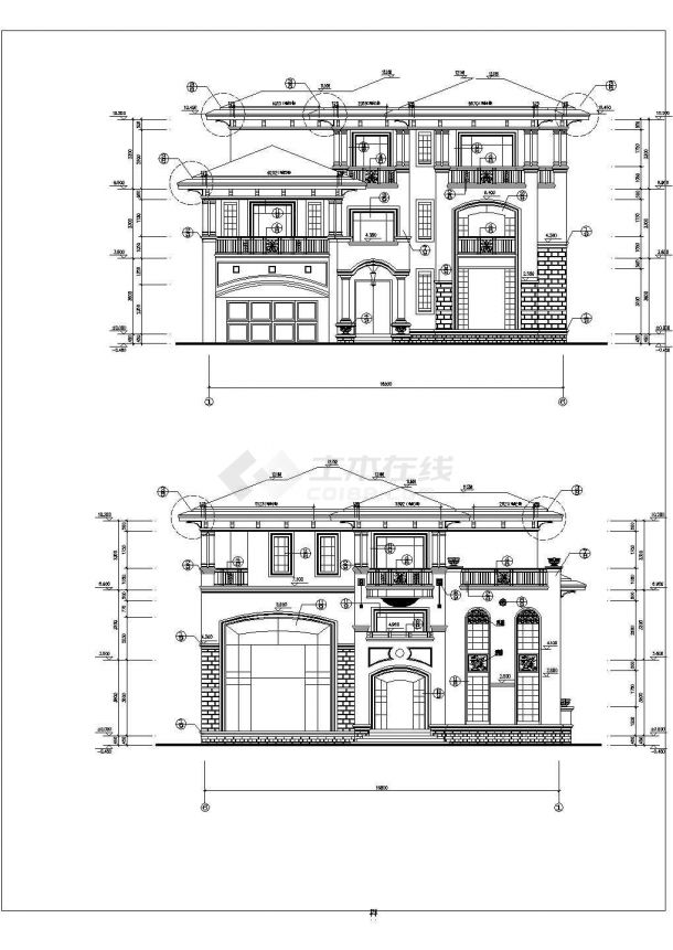 欧式精美三层别墅详细建筑设计图纸-图一