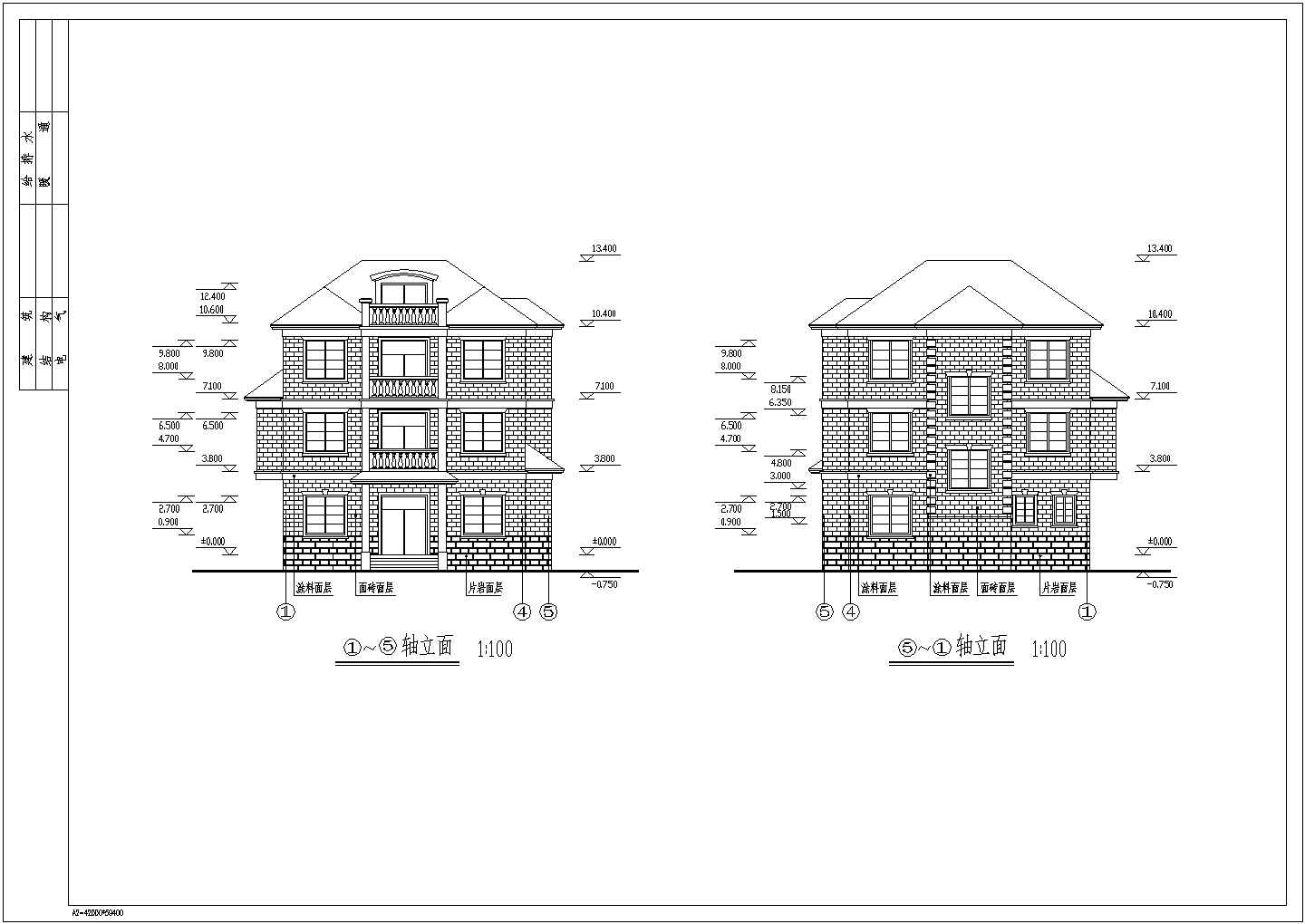 经典简洁农村三层房屋详细建筑设计图