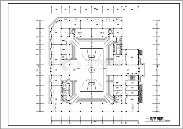 山东省某城镇体育馆CAD方案设计图-图二