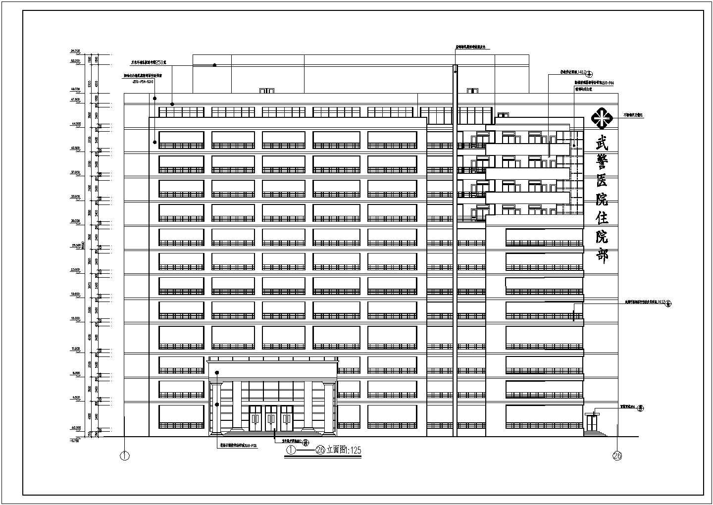 江苏省某八层医院住院大楼建筑设计图