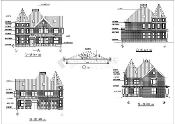 美观带阁楼二层半新农村住宅详细建筑设计图纸-图二