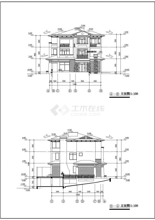 新颖大气三层自建别墅建筑设计图（含结构）-图二