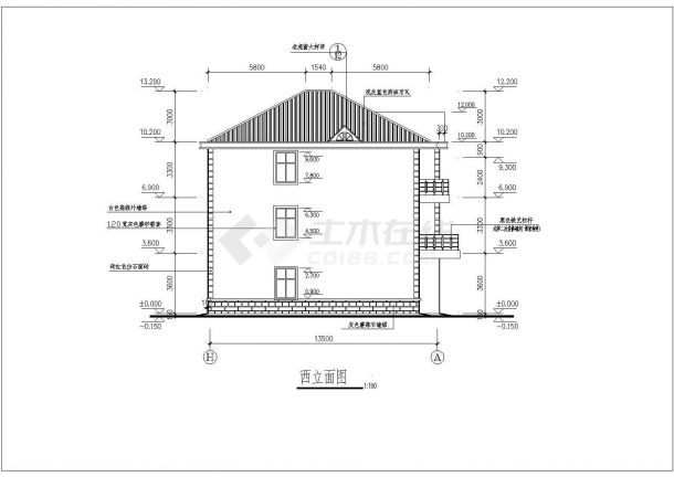 带夹层美观三层半坡屋顶房屋详细建筑设计图-图二