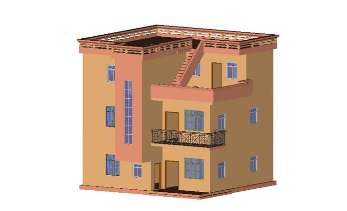 三层小屋CAD三维模_图1