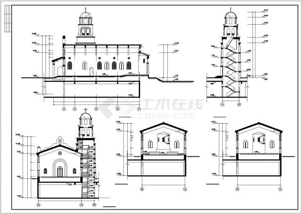 某地小型英伦教堂建筑施工图纸（共6张）-图二