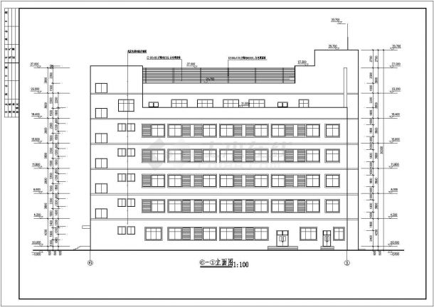 框架结构六层办公楼CAD施工图纸-图二