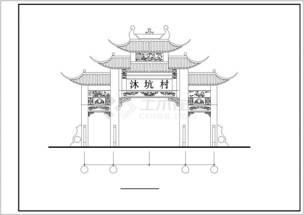 四川省某地区古典牌楼CAD施工图-图一