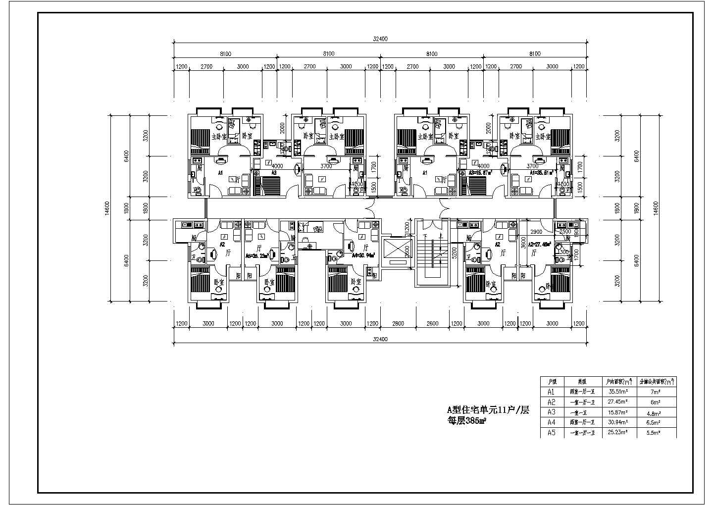 湖南省某城镇住宅小户型CAD平面图