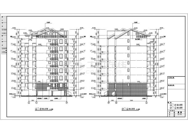 七层阁楼二单元4107.7平米对称户型住宅建筑图-图一