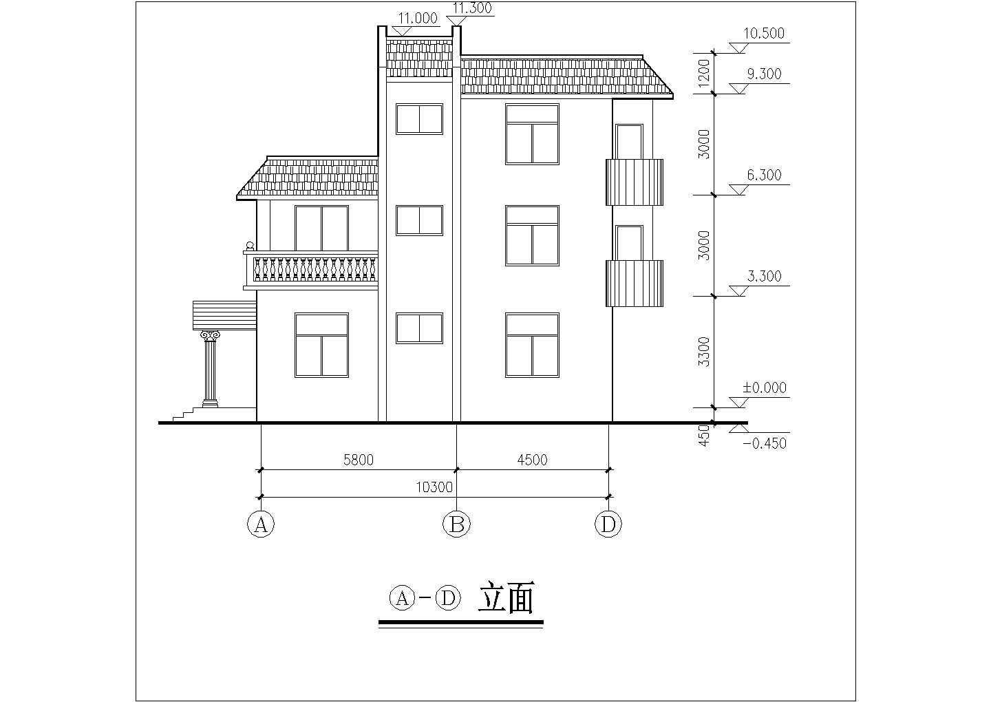 简洁别致三层农村房屋详细建筑设计图