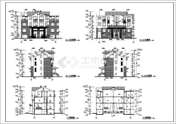 多阳台舒适三层双拼新农村住宅建筑设计图-图二
