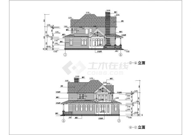 砖混美式风格二层别墅详细建筑设计图-图一