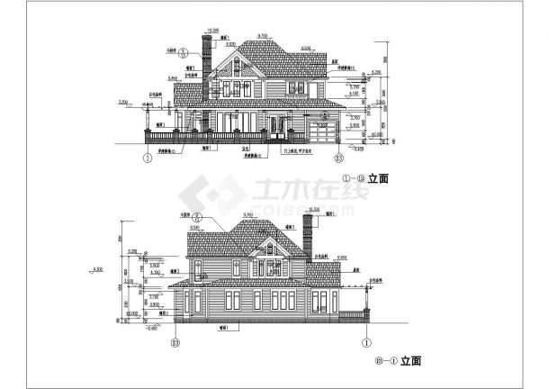 砖混美式风格二层别墅详细建筑设计图-图二