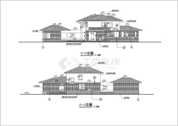 豪华砖混二层自建别墅详细建筑设计图-图二