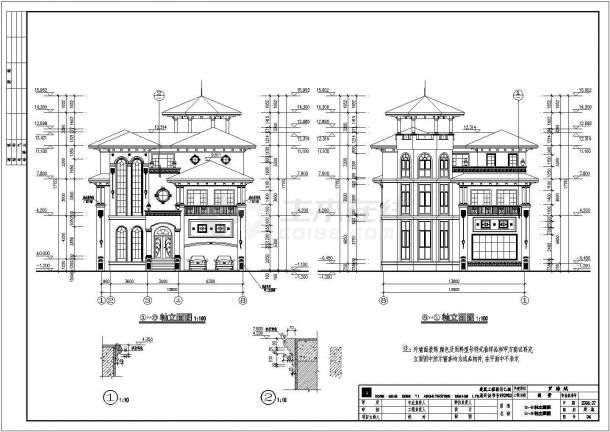 古典风格实用三层自建别墅建筑设计图-图一