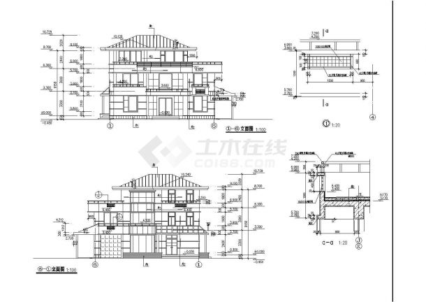 现代风格框架结构三层别墅建筑设计施工图 （全套）-图二