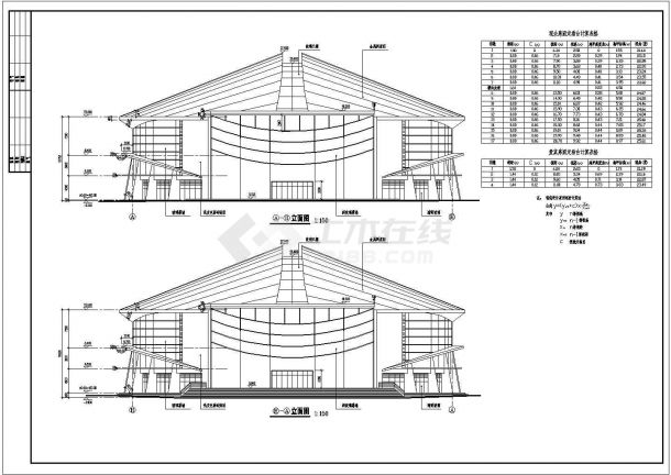 安徽省某城区三层奥体育馆CAD设计图-图二